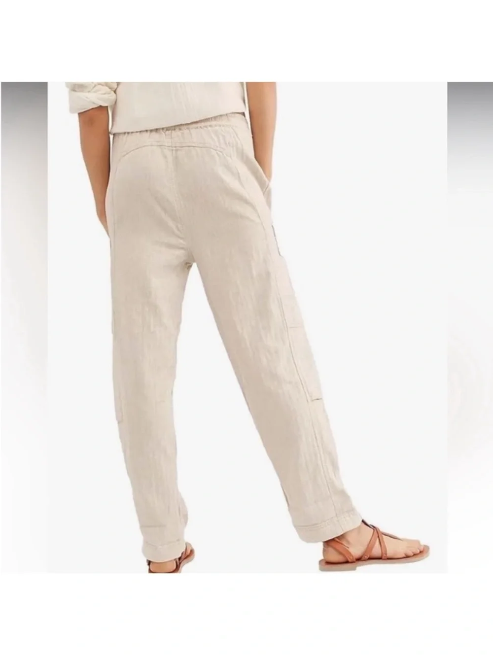 Free People Small Pants Feelin' Good Linen Blend Utility Pockets in Natural NWT